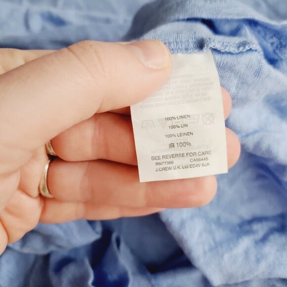 J Crew Linen Blue Flutter sleeve Fairy Coastal Boho Preppy Top Tee XL - Picture 6 of 7